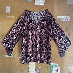 Dressbarn Geometric Pink and Black Blouse